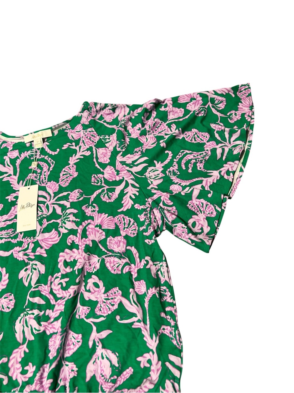 Lilly Pulitzer Green and Pink Printed Flutter-Sleeve Top - Picture 3 of 4
